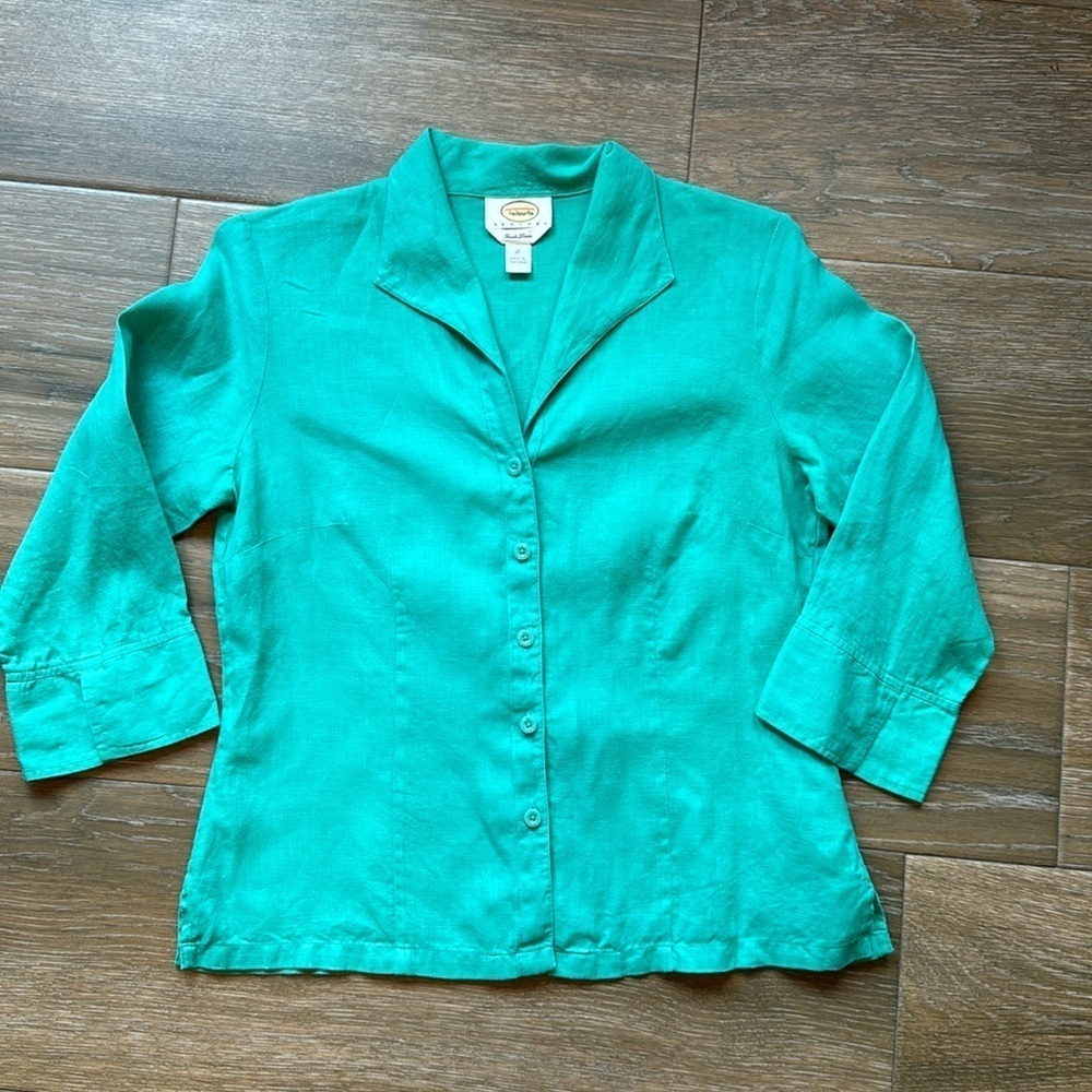 Talbots Irish linen green blouse size 12 petite